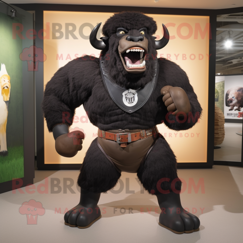 Black Bison mascot costume character dressed with a Shorts and Belts