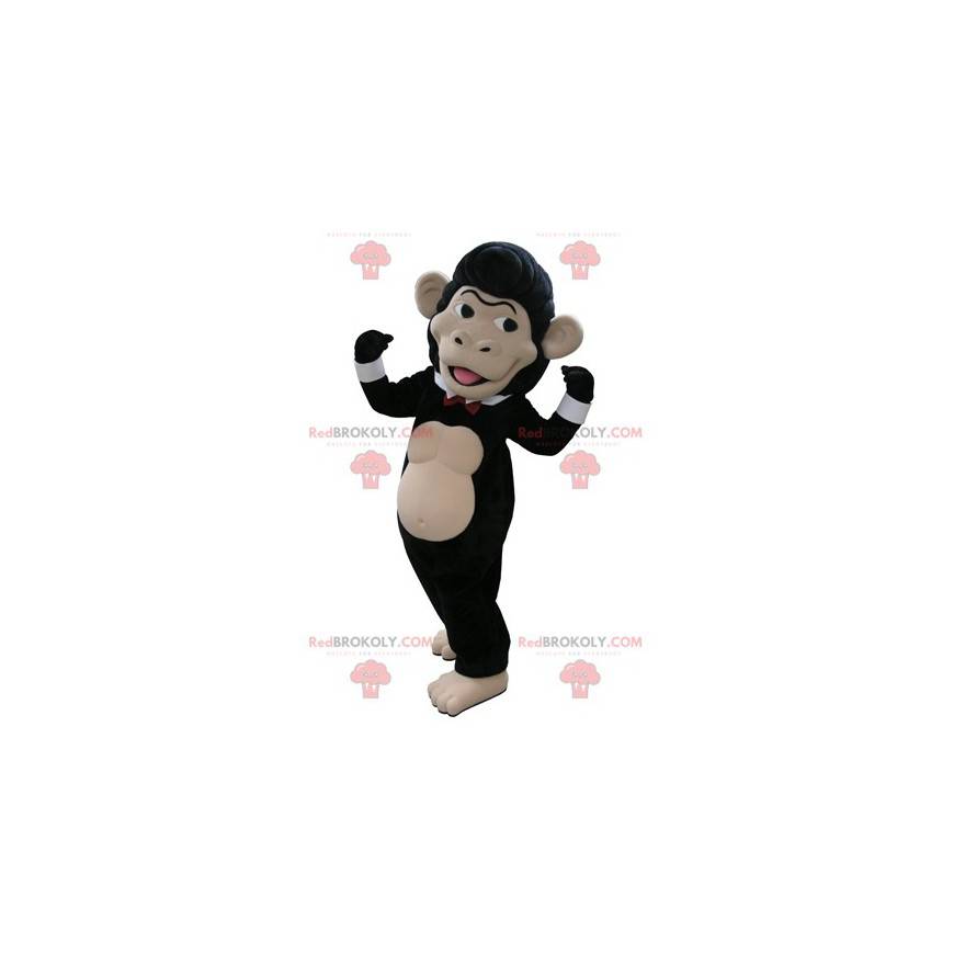 Black and beige monkey mascot with a bow tie - Redbrokoly.com