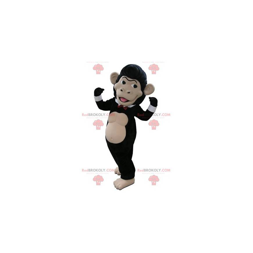 Mascote macaco preto e bege com gravata borboleta -