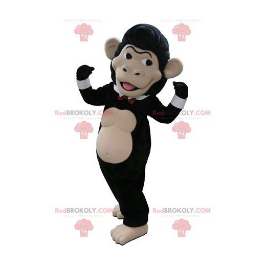 Mascote macaco preto e bege com gravata borboleta -