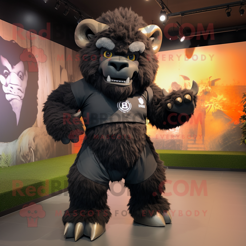 Black Bison mascot costume character dressed with a Shorts and Belts