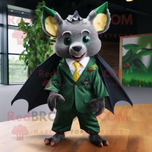 Forest Green Fruit Bat mascot costume character dressed with a Jacket and Bow ties