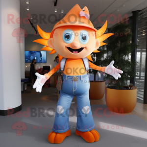 Orange Tooth Fairy mascot costume character dressed with a Flare Jeans and Belts