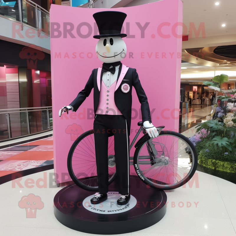 Pink Unicyclist mascot costume character dressed with a Tuxedo and Bracelet watches Pink Unicyclist mascot costume character dressed with a Tuxedo and Bracelet watches