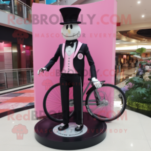 Pink Unicyclist mascot costume character dressed with a Tuxedo and Bracelet watches