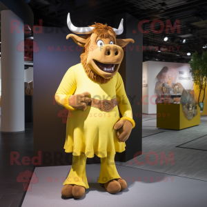 Yellow Minotaur mascot costume character dressed with a Dress Shirt and Shoe clips