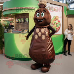 Olive Chocolate Bar mascot costume character dressed with a A-Line Skirt and Earrings