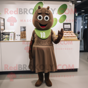 Olive Chocolate Bar mascot costume character dressed with a A-Line Skirt and Earrings