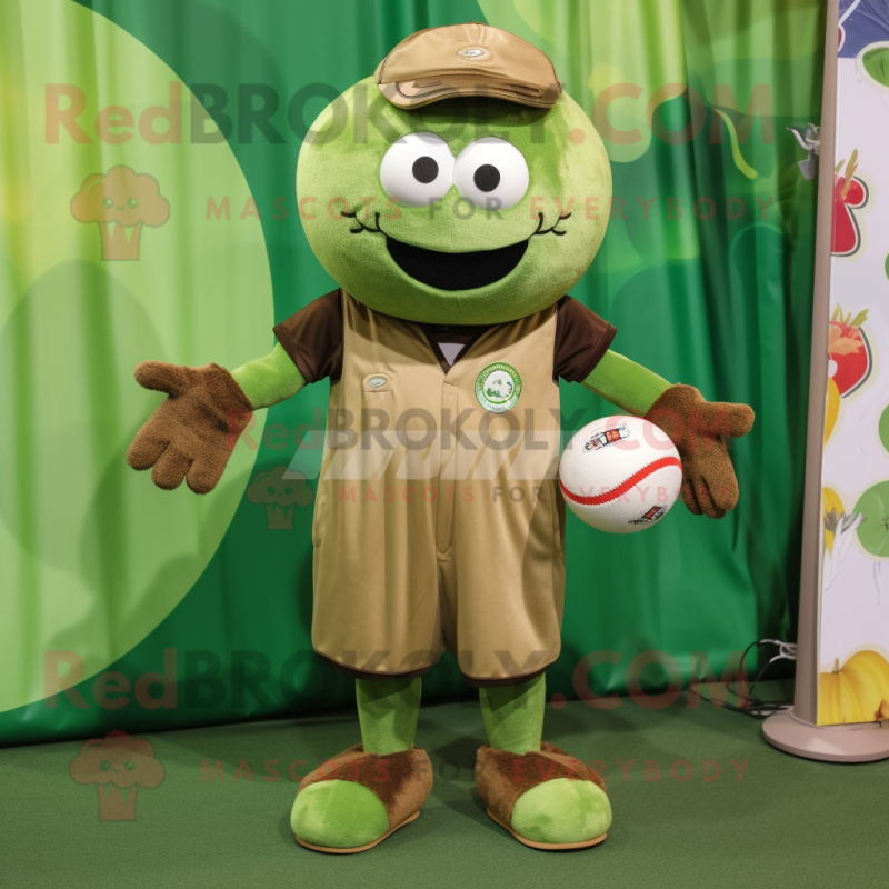 Olive Handball Ball mascot costume character dressed with a Corduroy Pants and Ties Olive Handball Ball mascot costume character dressed with a Corduroy Pants and Ties