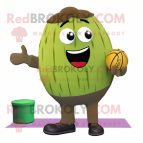 Olive Handball Ball mascot costume character dressed with a Corduroy Pants and Ties