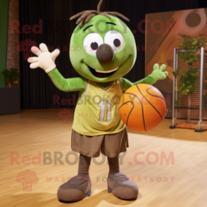 Olive Handball Ball mascot costume character dressed with a Corduroy Pants and Ties