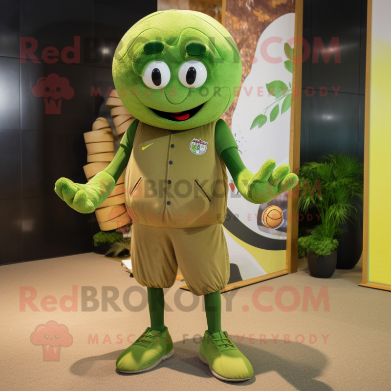 Olive Handball Ball mascot costume character dressed with a Corduroy Pants and Ties Olive Handball Ball mascot costume character dressed with a Corduroy Pants and Ties