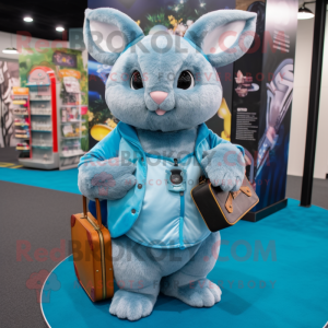 Blue Chinchilla mascot costume character dressed with a Midi Dress and Wallets