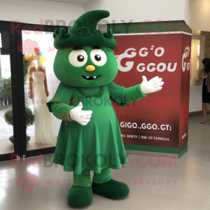 Forest Green Goulash mascot costume character dressed with a Shift Dress and Rings