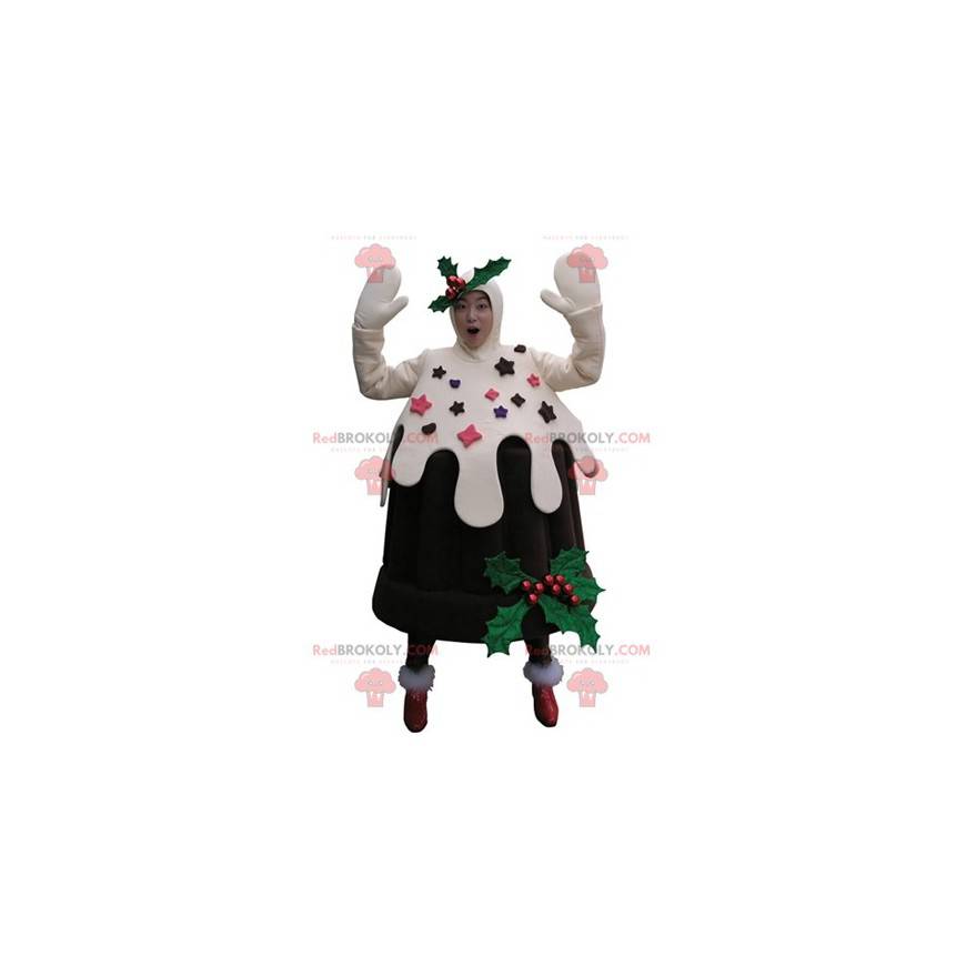 Mascotte van bruin en wit ijstaartpudding - Redbrokoly.com