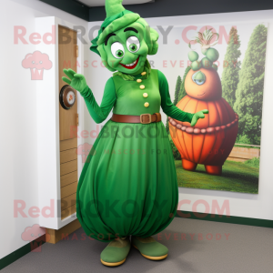 Forest Green Goulash mascot costume character dressed with a Shift Dress and Rings