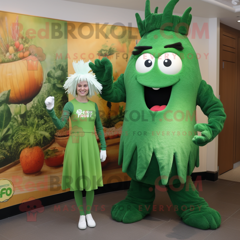 Forest Green Goulash mascot costume character dressed with a Shift Dress and Rings