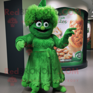 Forest Green Goulash mascot costume character dressed with a Shift Dress and Rings