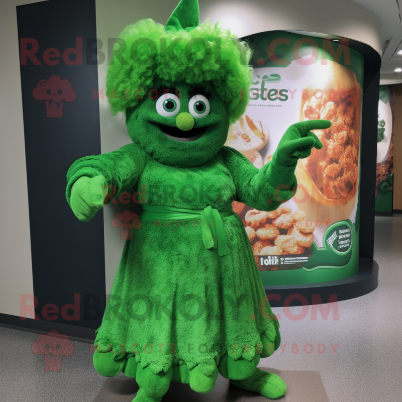 Forest Green Goulash mascot costume character dressed with a Shift Dress and Rings