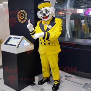 Lemon Yellow Clown mascot costume character dressed with a Tuxedo and Bracelet watches