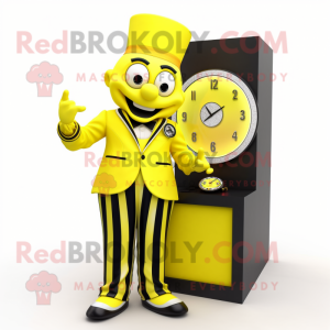 Lemon Yellow Clown mascot costume character dressed with a Tuxedo and Bracelet watches