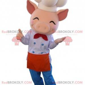 Mascotte de cochon rose en tenue de chef cuisinier -