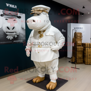 White Beef Wellington mascot costume character dressed with a Cargo Shorts and Berets