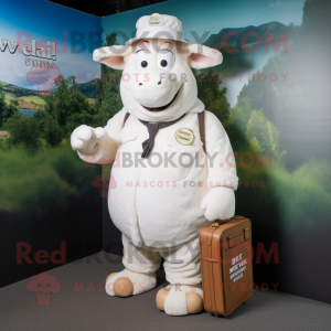 White Beef Wellington mascot costume character dressed with a Cargo Shorts and Berets