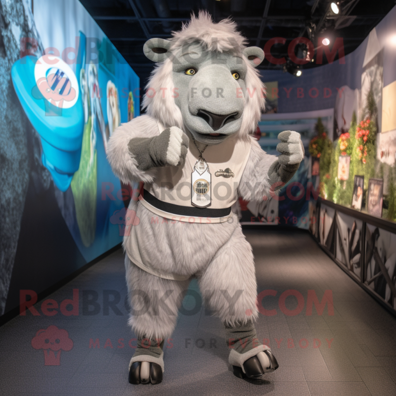 Silver Buffalo mascot costume character dressed with a Joggers and Belts