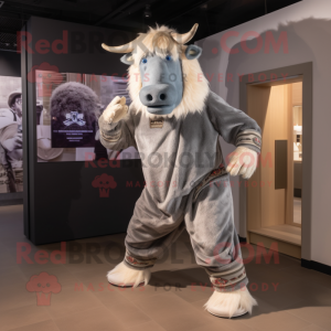 Silver Buffalo mascot costume character dressed with a Joggers and Belts