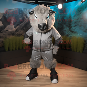 Silver Buffalo mascot costume character dressed with a Joggers and Belts