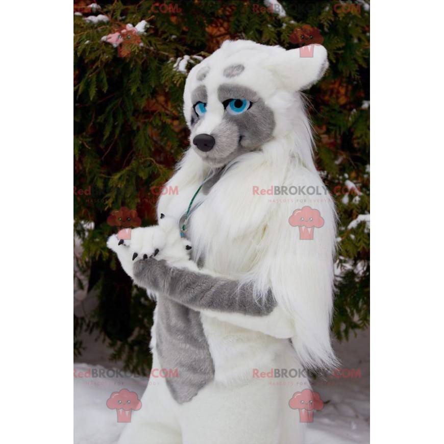 Wolf hond mascotte met blauwe ogen - Redbrokoly.com