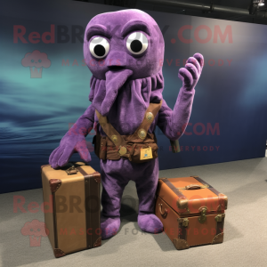 Lila Octopus maskot kostym...