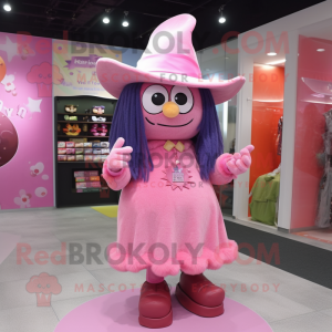 Pink Witch mascot costume character dressed with a Bootcut Jeans and Coin purses