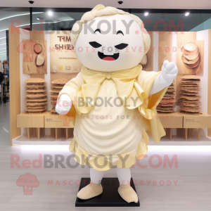 Cream Dim Sum mascot costume character dressed with a Playsuit and Shoe clips