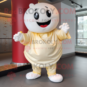 Cream Dim Sum mascot costume character dressed with a Playsuit and Shoe clips