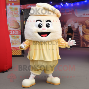 Cream Dim Sum mascot costume character dressed with a Playsuit and Shoe clips