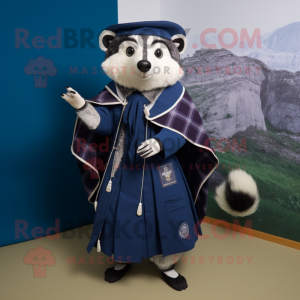 Navy Badger mascot costume character dressed with a Skirt and Shawls