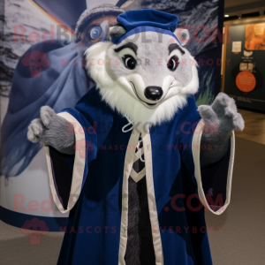 Navy Badger mascot costume character dressed with a Skirt and Shawls