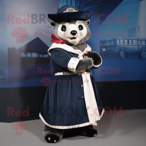 Navy Badger mascot costume character dressed with a Skirt and Shawls