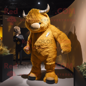 Gold Woolly Rhinoceros mascot costume character dressed with a Turtleneck and Hairpins