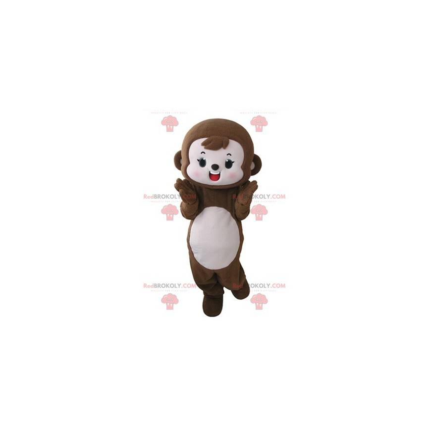 Roztomilý a dojemný hnědý a růžový maskot opice - Redbrokoly.com