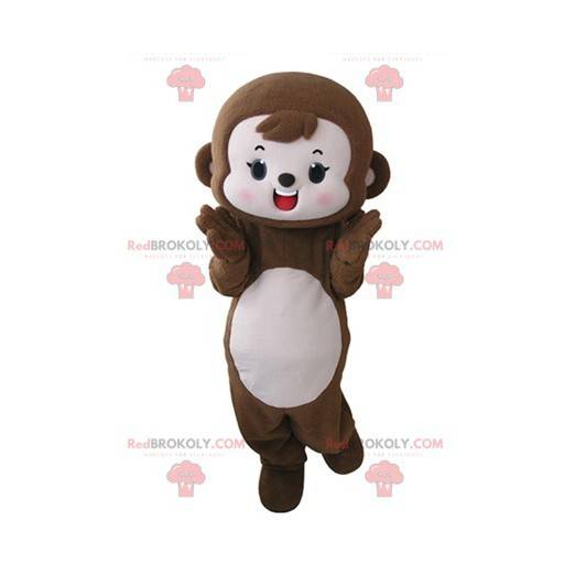 Roztomilý a dojemný hnědý a růžový maskot opice - Redbrokoly.com