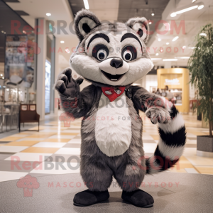 Gray Raccoon mascot costume character dressed with a Jumpsuit and Bow ties