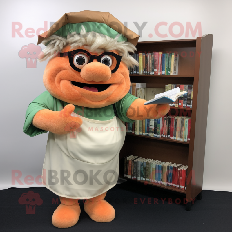 Peach Pulled Pork Sandwich mascot costume character dressed with a Trousers and Reading glasses Peach Pulled Pork Sandwich mascot costume character dressed with a Trousers and Reading glasses