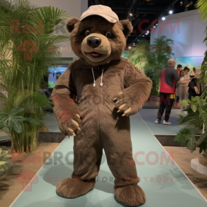 Brown Sloth Bear mascot costume character dressed with a Joggers and Hats