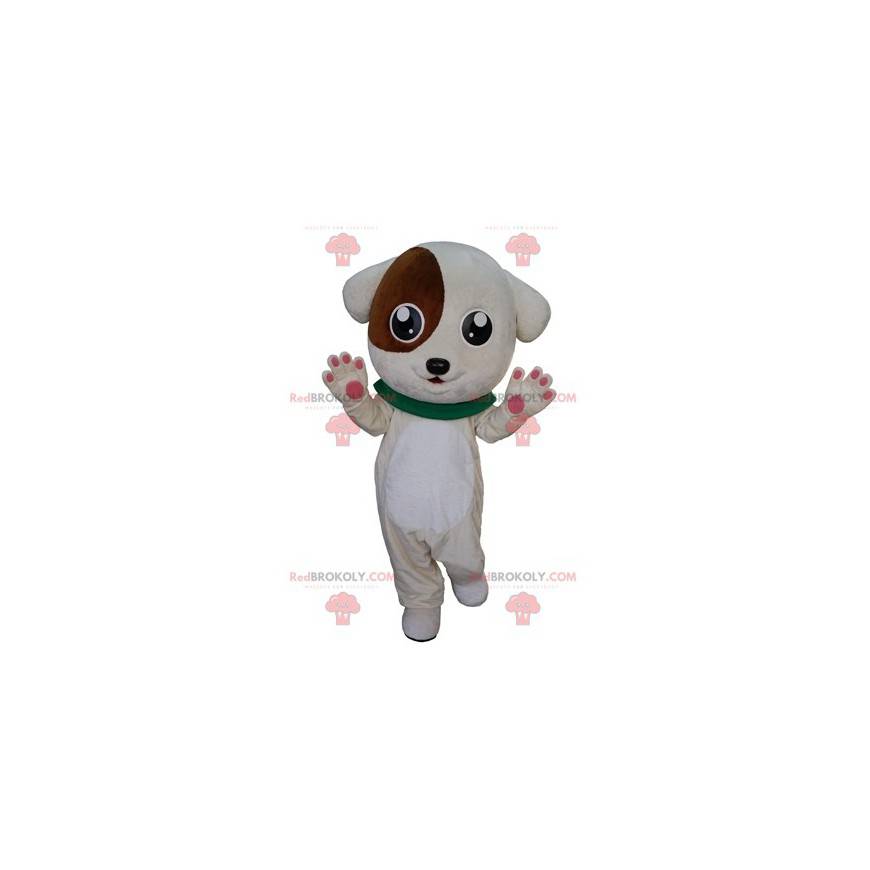 Mascotte de chiot blanc et marron mignon et doux -