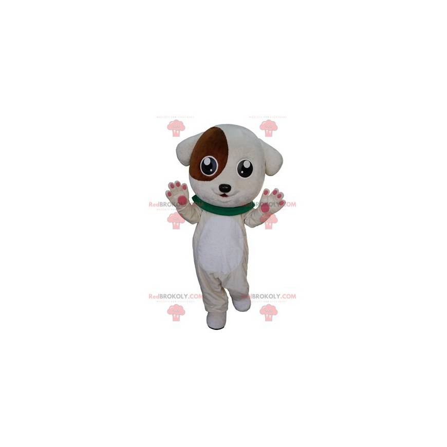 Roztomilé a sladké bílé a hnědé štěně maskot - Redbrokoly.com