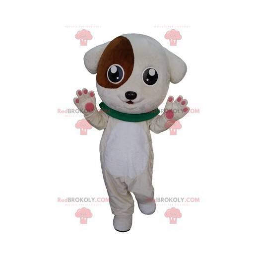 Mascotte de chiot blanc et marron mignon et doux -