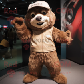 Brown Sloth Bear mascot costume character dressed with a Joggers and Hats